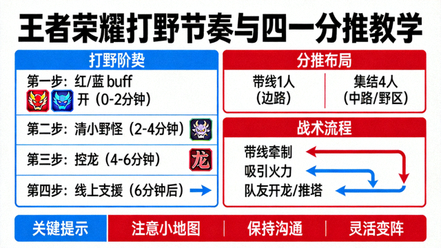 王者荣耀打野节奏与四一分推教学示意图