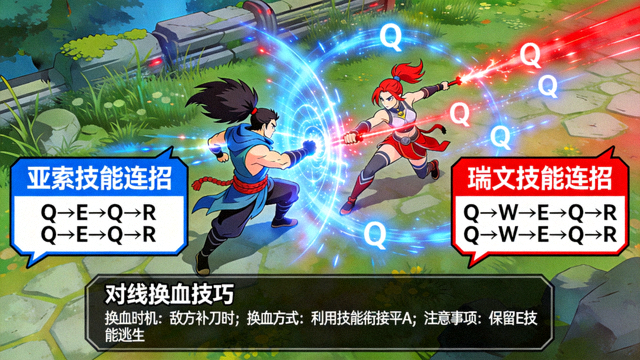 英雄联盟技能连招与对线换血教学演示画面